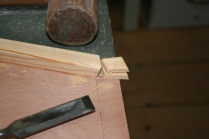 14. Clean up bevel cuts with chisel.
