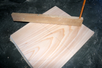 6. Lay out bow transom radius with beam compass.