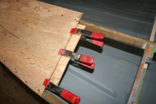 Butt blocks are glued to the forward decking first.