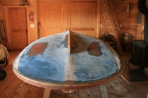 After the patching and final fairing are completed the keel is scribed more precisely.