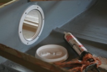The 6-inch Beckson deck plates are set in a silicon caulk.